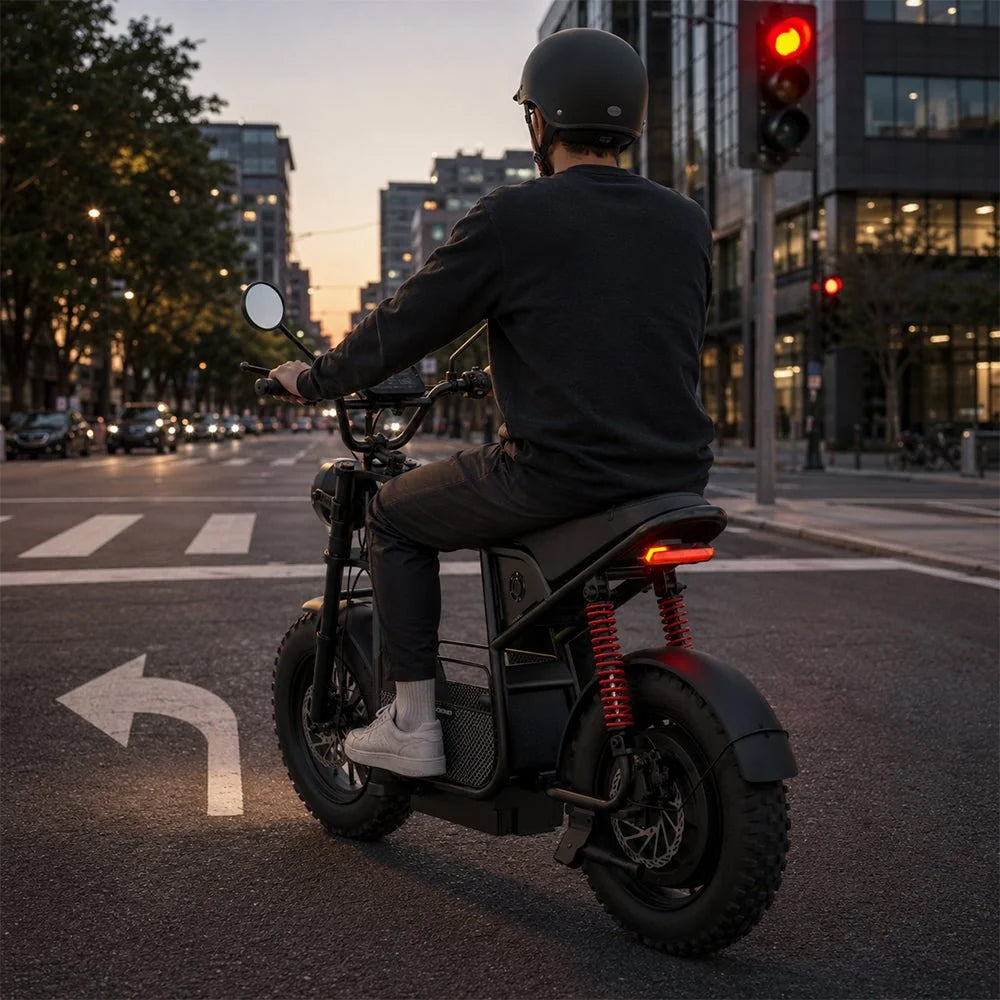 WindHorse D1 fat tire electric bike with rear safety light for urban riding