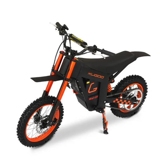 Kugoo Wish 01 off-road electric dirt bike black and orange front side view