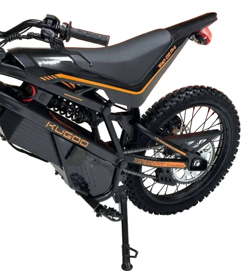 Kugoo Wish 02 Pro electric dirt bike rear section with suspension and off-road tyre