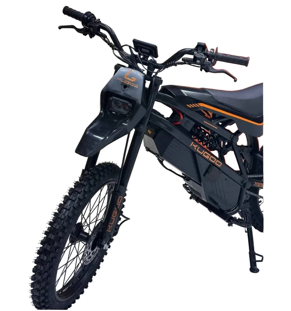 Kugoo Wish 02 Pro black off-road electric dirt bike front view with LED headlight