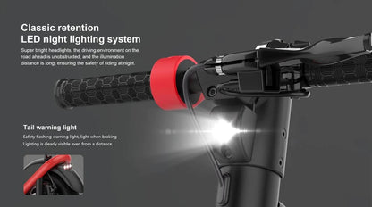 X11 MAX foldable e-scooter LED headlight and rear brake warning light