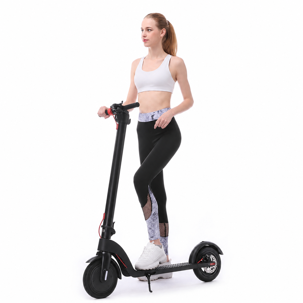 Crony X7 foldable electric scooter with detachable lithium battery and female rider