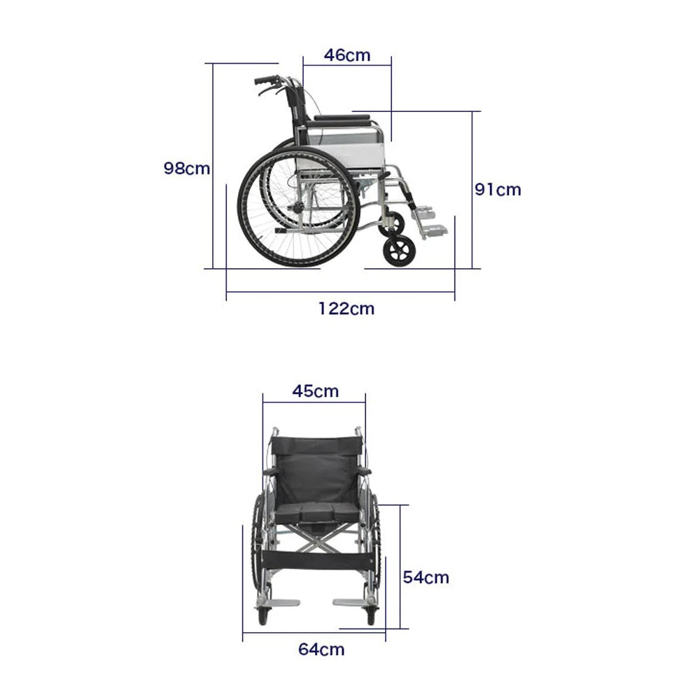 XT-T007 Manual Wheel Chair with toilet convenient, measurement picture