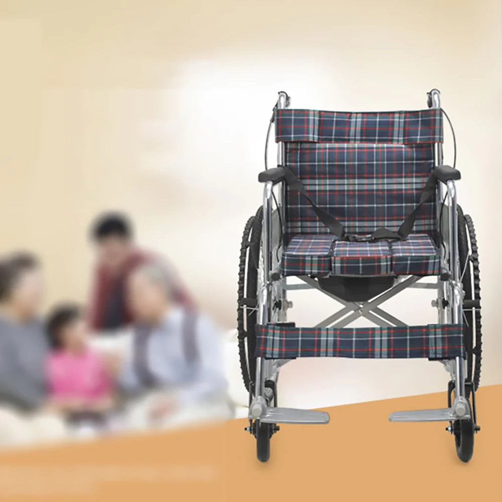 XT-T007 Manual Wheel Chair with toilet convenient, Checkered Cloth