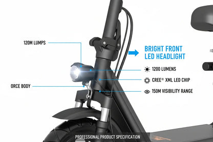 Kugoo C1 Plus electric scooter front suspension and LED headlight