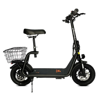 Kugoo C1 Plus seated electric scooter with rear basket opposite side view