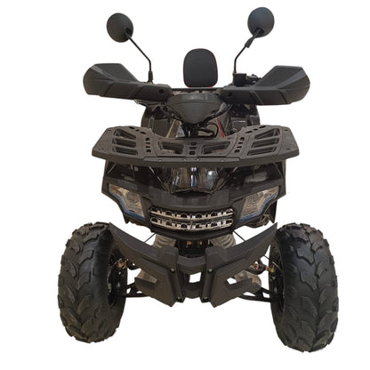 Front view of Four Stroke 150cc Petrol ATV with LED lights, heavy suspension and front utility rack