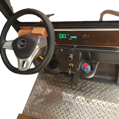 Digital LCD dashboard and steering controls of V7 Electric Cargo Vehicle