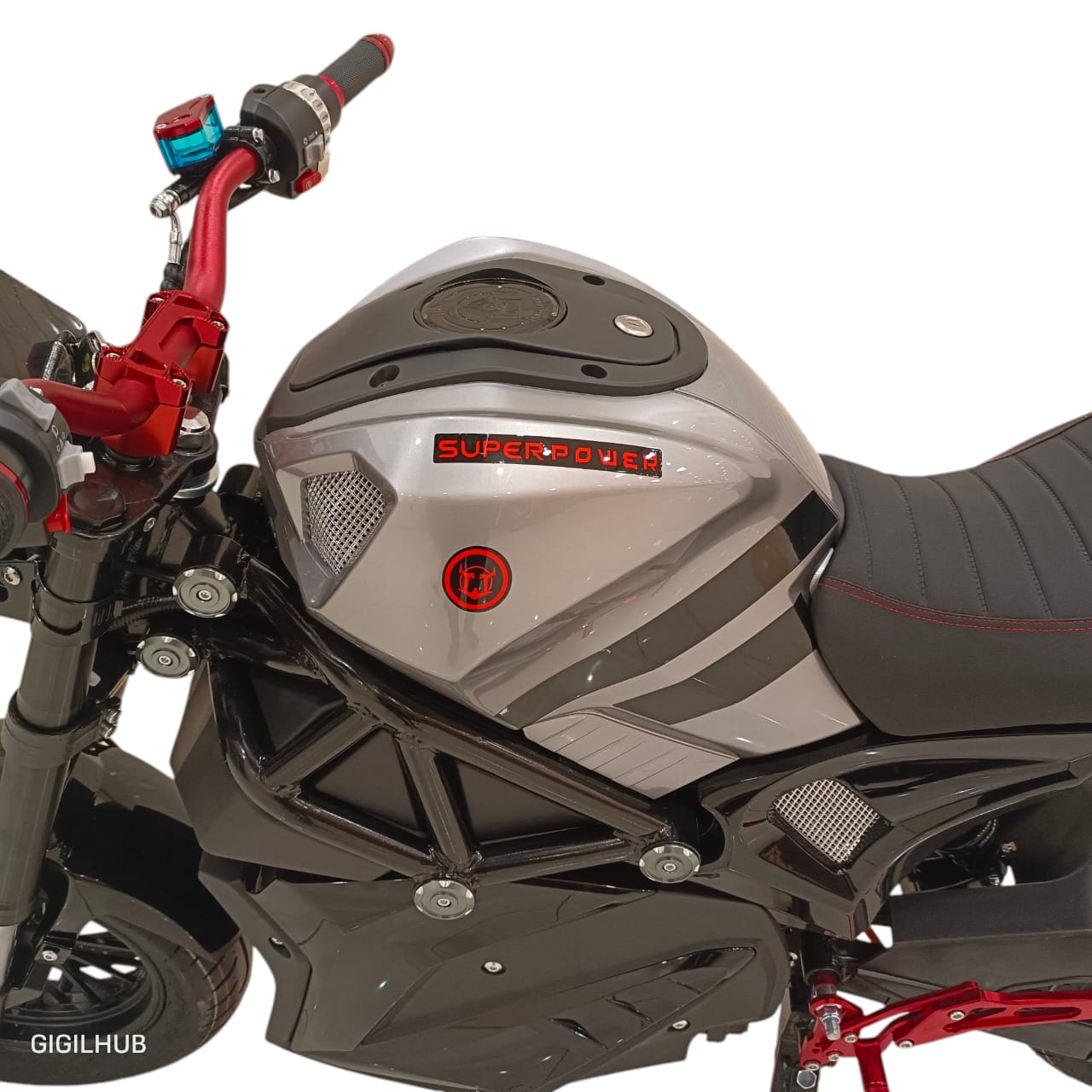 Premium fuel tank-style body design of A-1 electric motorcycle