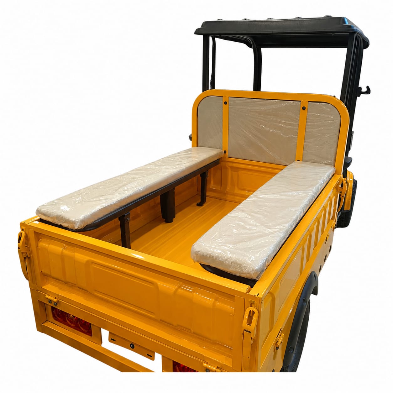 V7 Electric Cargo Vehicle configured with rear removable & foldable  bench seats for passenger transport