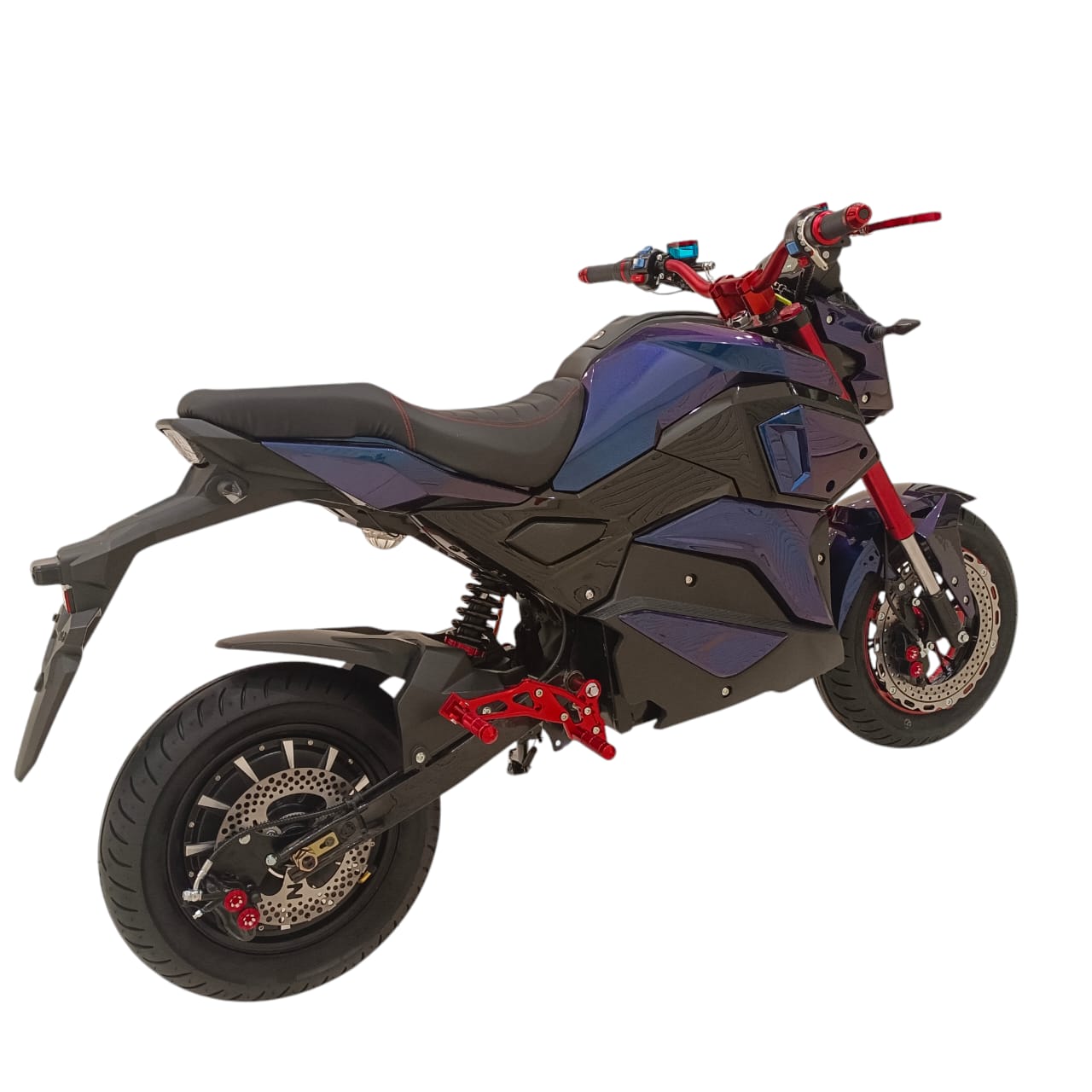 Rear three-quarter view of A-2 On-Road Electric Motorcycle.