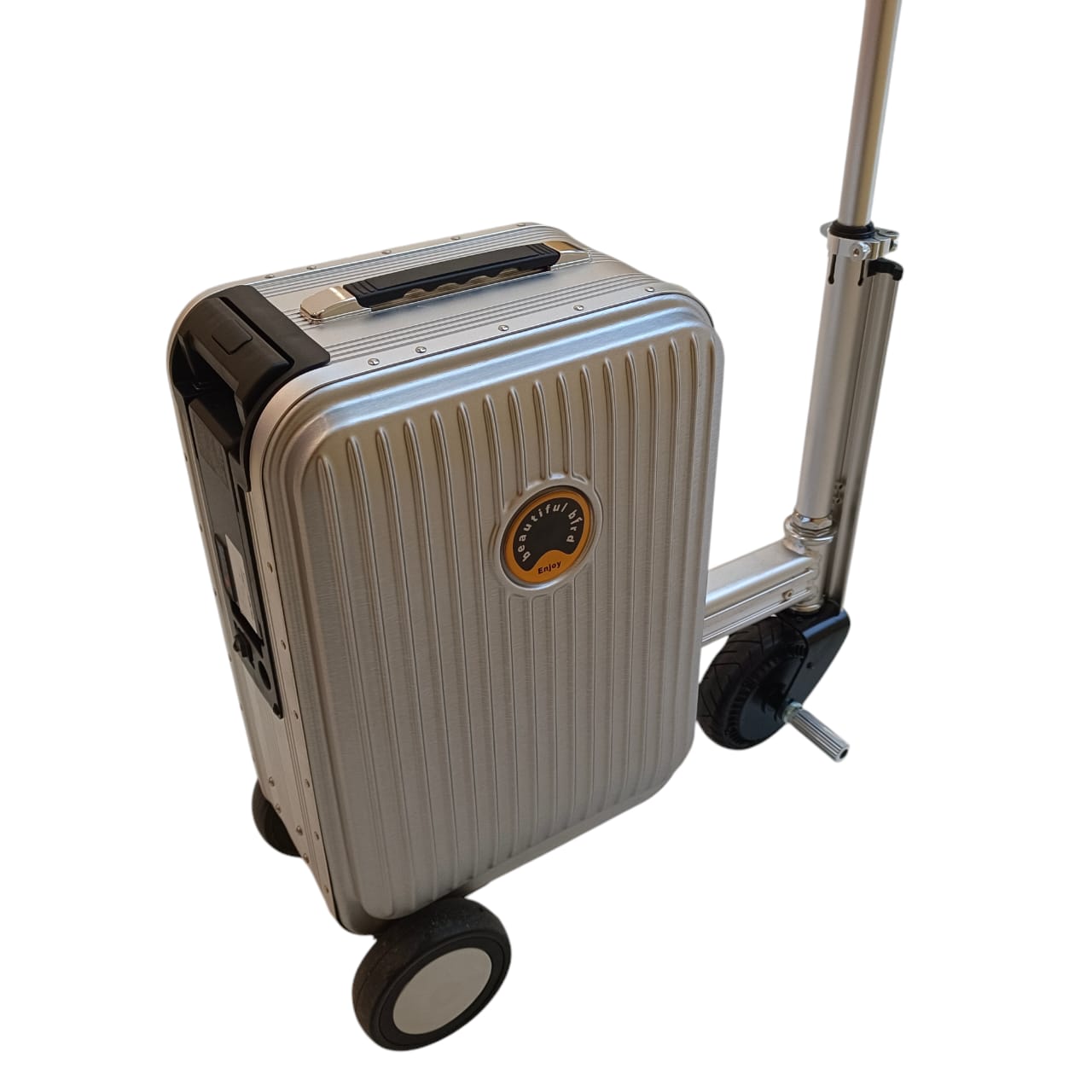 Electric Ride-On Suitcase 20L Silver rear angle view