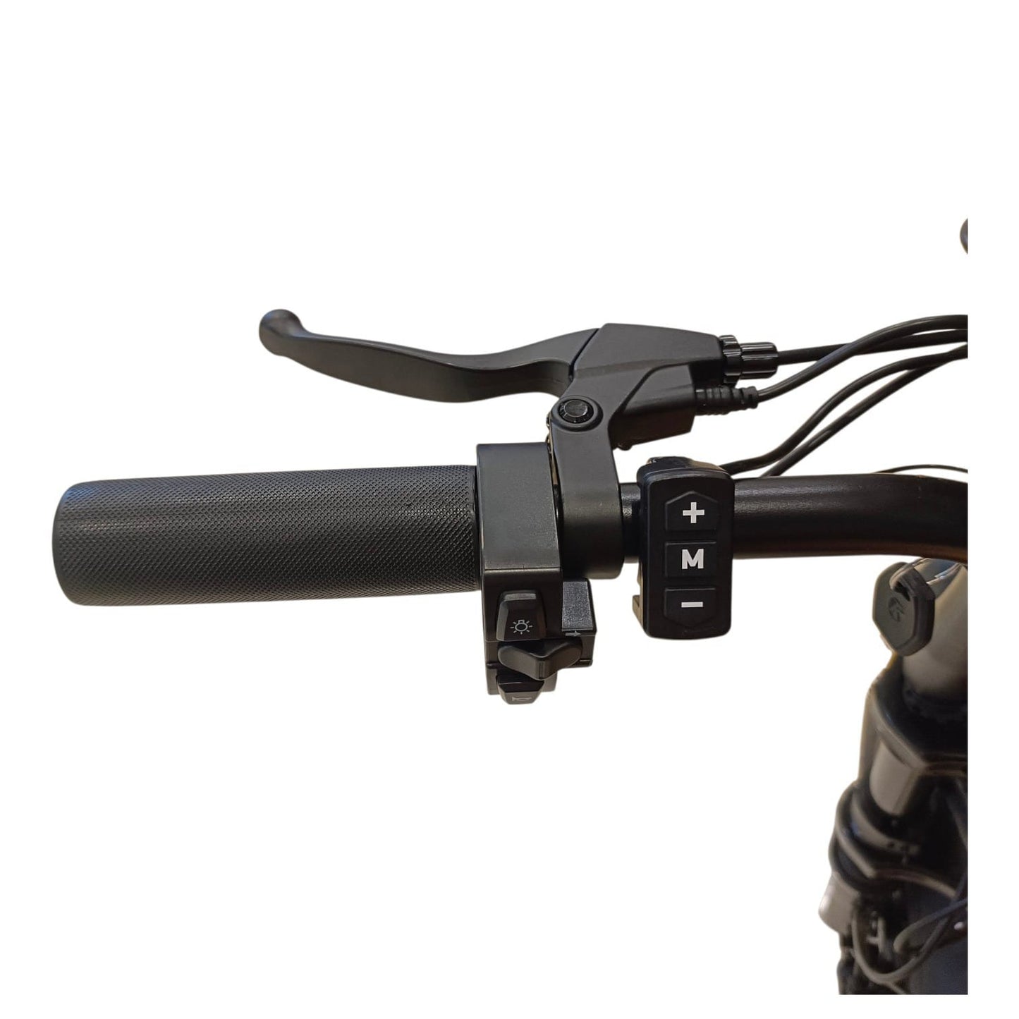 WindHorse V8 Mini left handlebar controls with brake lever and electric bike mode buttons